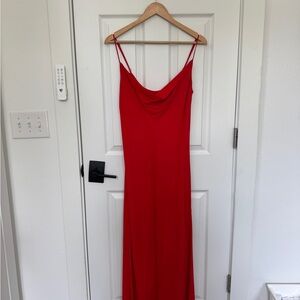 Zara Red Sleeveless Cowl Neck Maxi Dress
